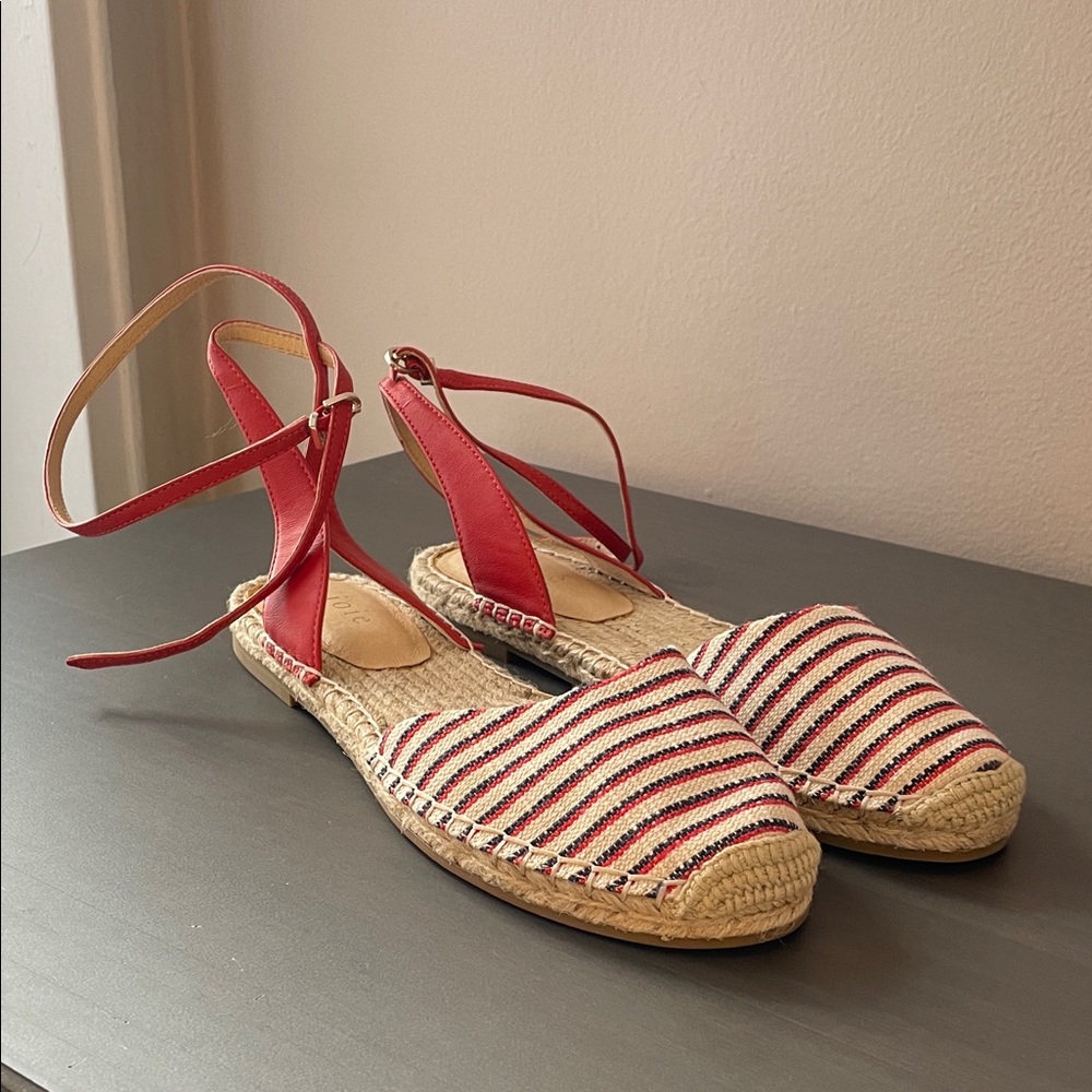 Joie Red Striped Espadrille Ankle-Tie Flats